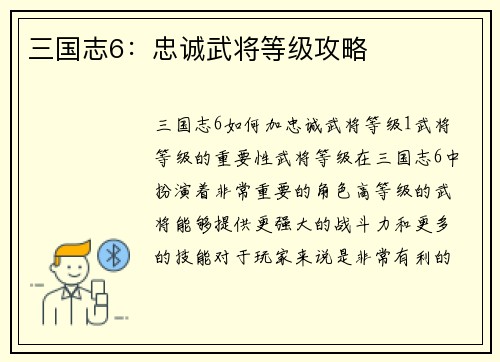 三国志6：忠诚武将等级攻略